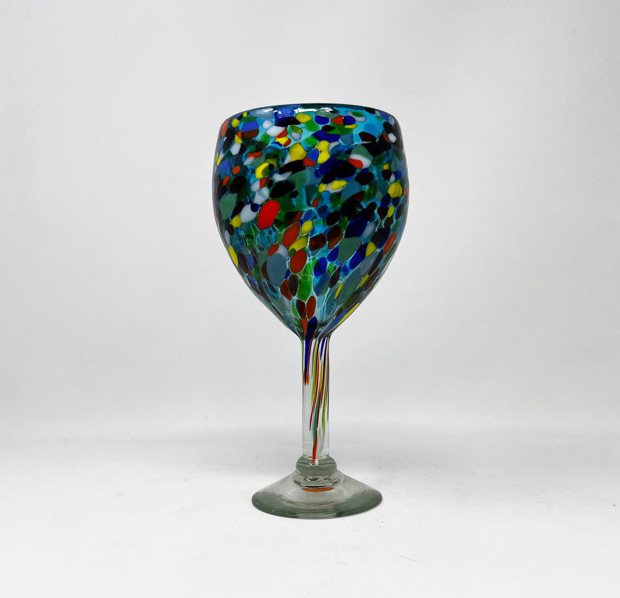 Hand Blown Wine Glass - Turquoise Confetti