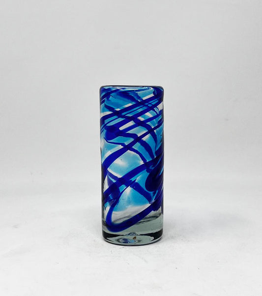 Hand Blown Shot Glass - Blue / Turquoise Swirl