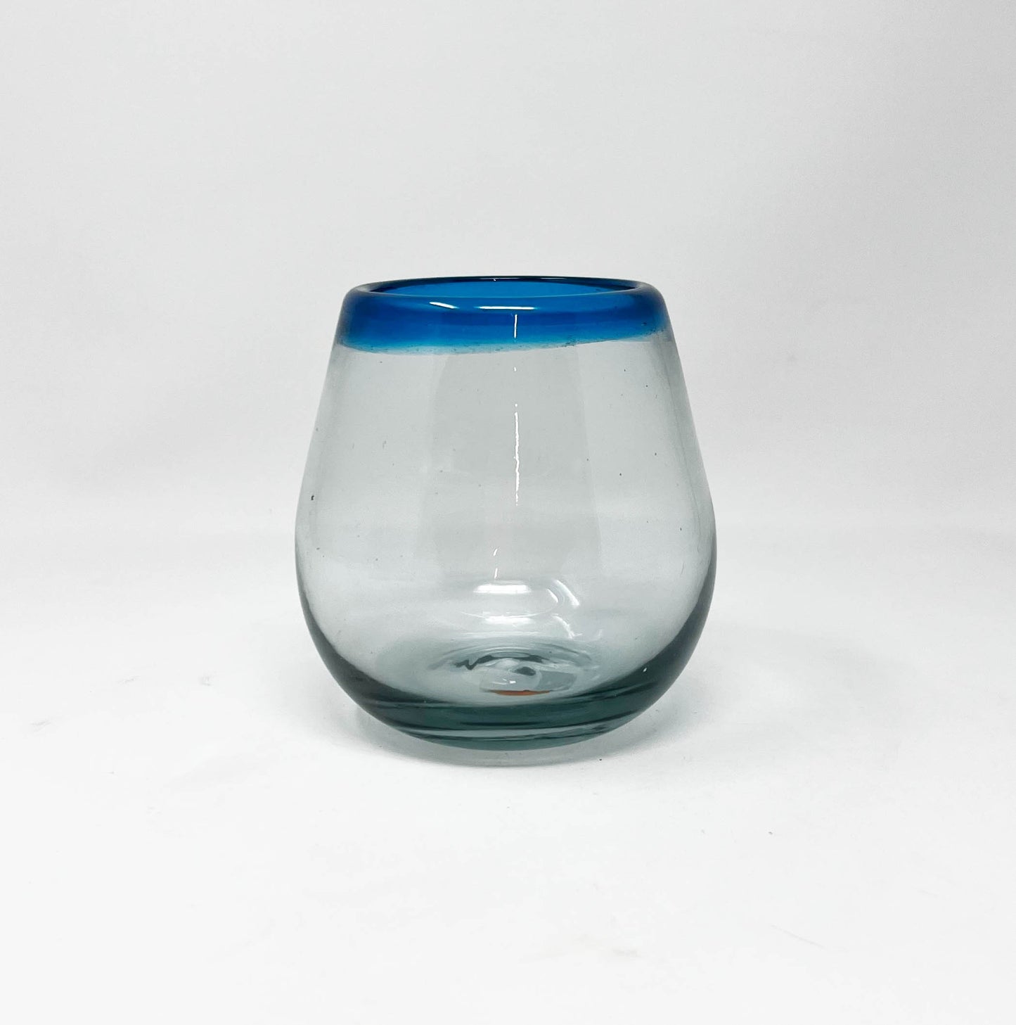 Stemless Wine Glass - Turquoise Rim