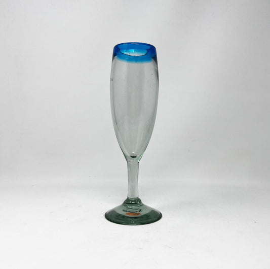 Hand Blown Champagne Glass - Turquoise Rim