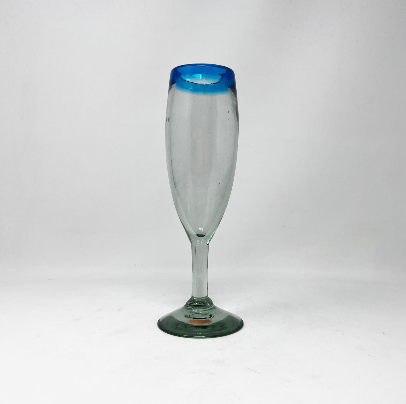 Hand Blown Champagne Glass - Turquoise Rim