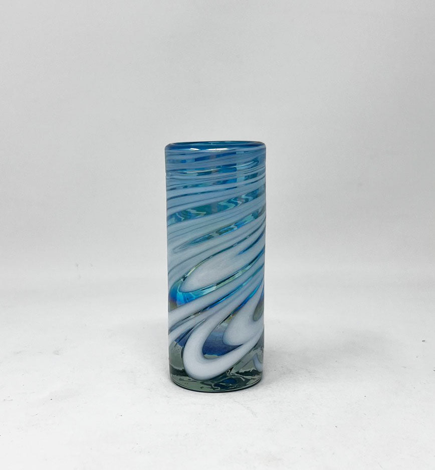 Hand Blown Shot Glass - Turquoise/White Swirl