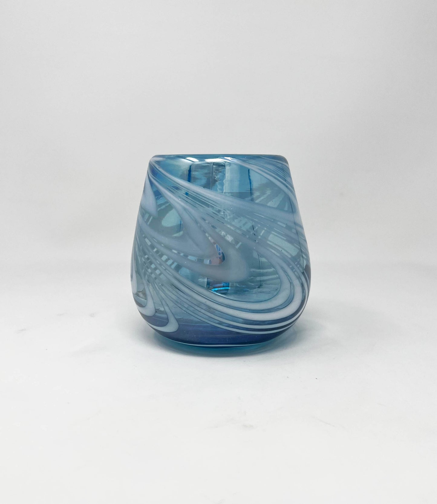Stemless Wine Glass - Turquoise/White Swirl