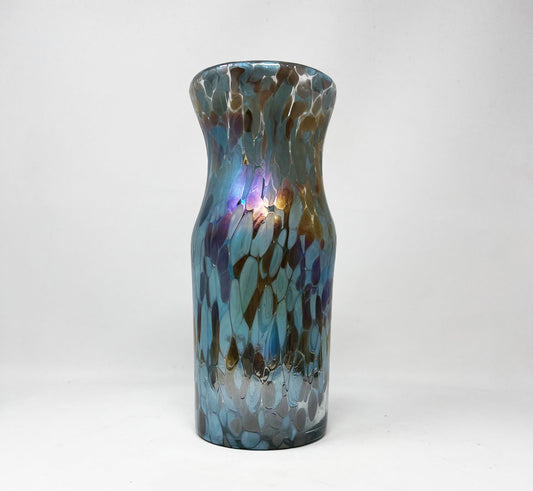 30 oz Hand Blown Glass Luc Pitcher / Vase - Chocolate Blue Iridescent