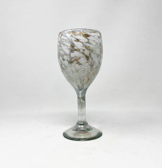 Hand Blown Wine Glass - White / Tan Confetti