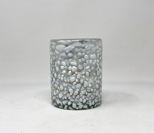 Hand Blown Low Ball Glass - White Graniti Iridescent