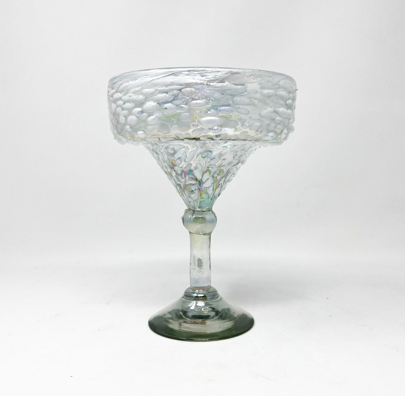 Hand Blown Margarita Glass - White Graniti Iridescent