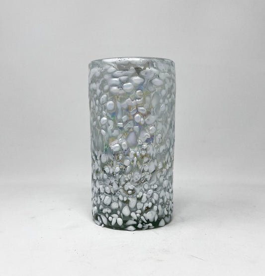 Hand Blown Water Glass - White Graniti Iridescent.