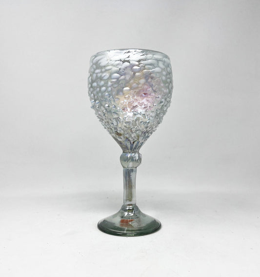 Hand Blown Wine Glass - White Graniti Iridescent
