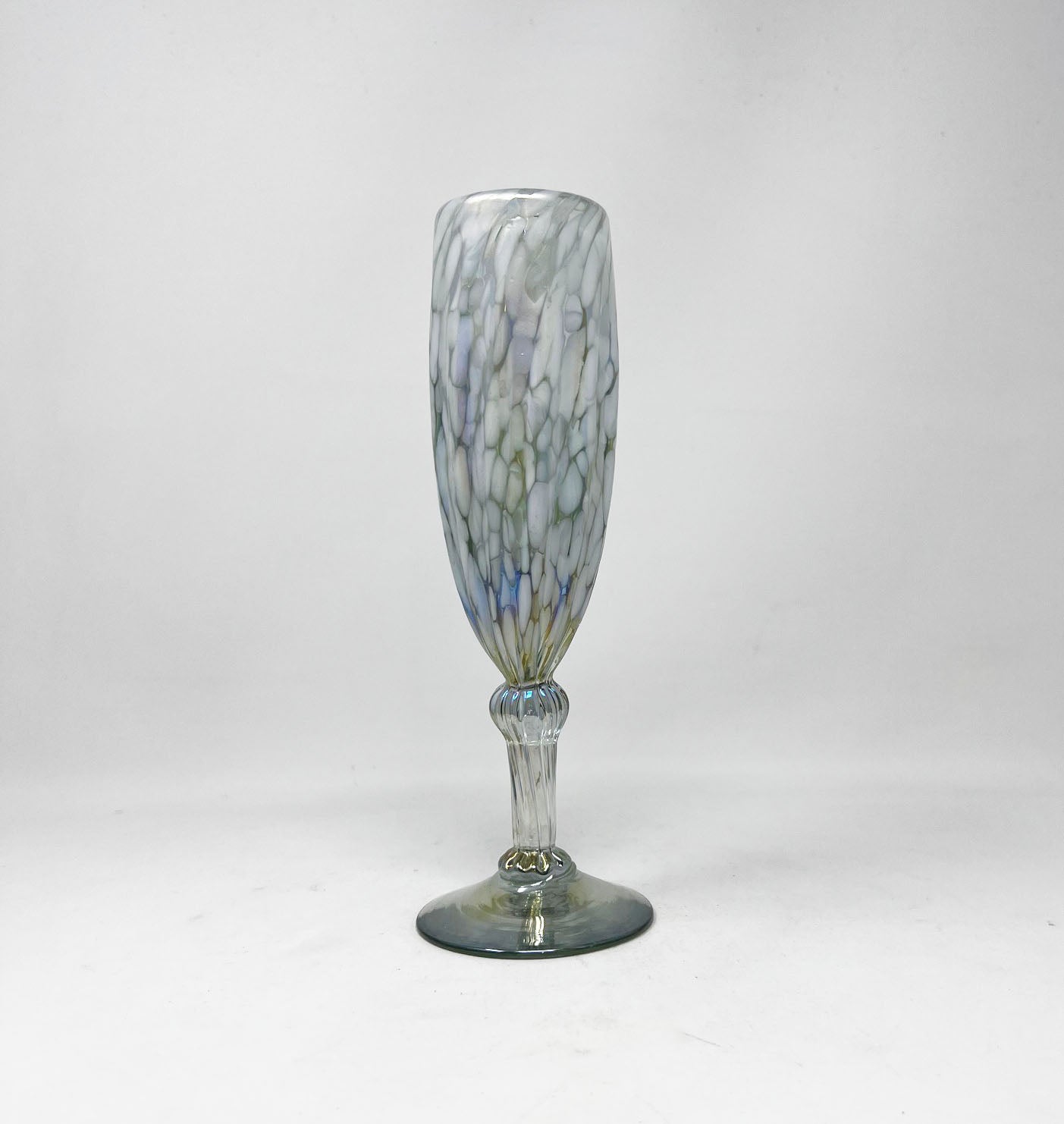 Hand Blown Champagne Glass - White Lustre (Iridescent)