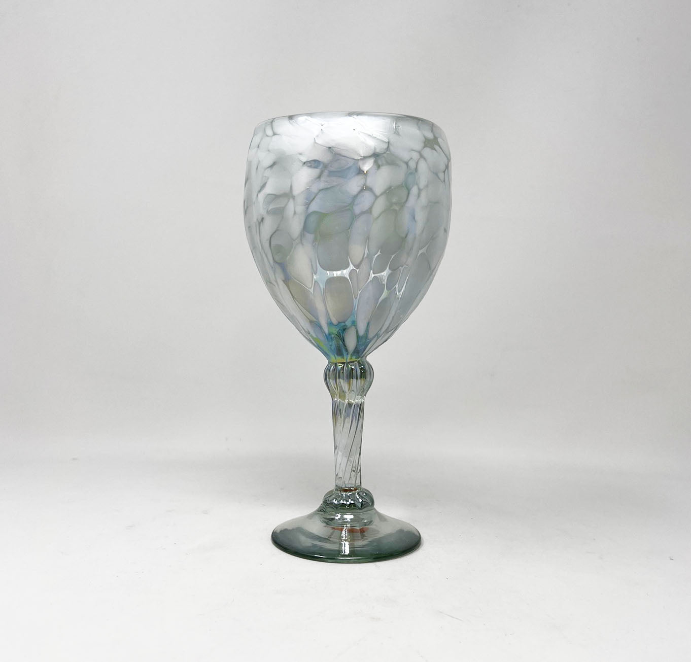Hand Blown Wine Glass - White Lustre (Iridescent)