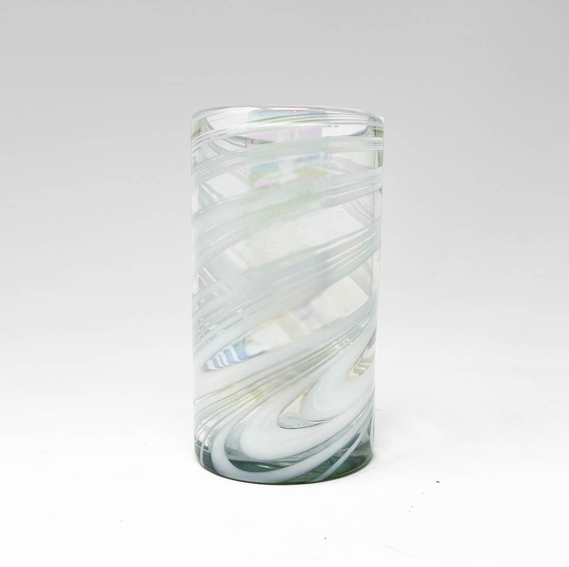 Hand Blown Water Glass - White Iridescent Swirl