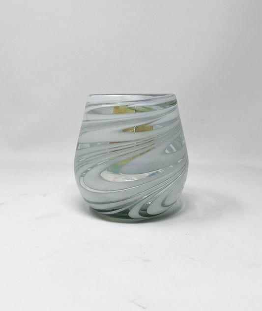 Stemless Wine Glass - White Iridescent Swirl