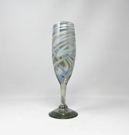 Hand Blown Champagne Glass - White Iridescent Swirl