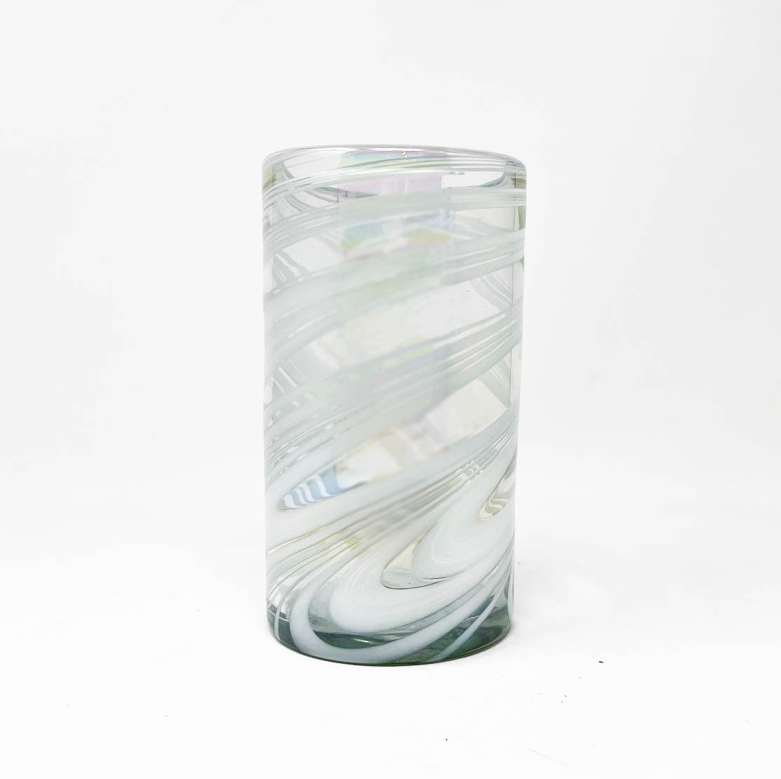 Hand Blown Water Glass - White Iridescent Swirl