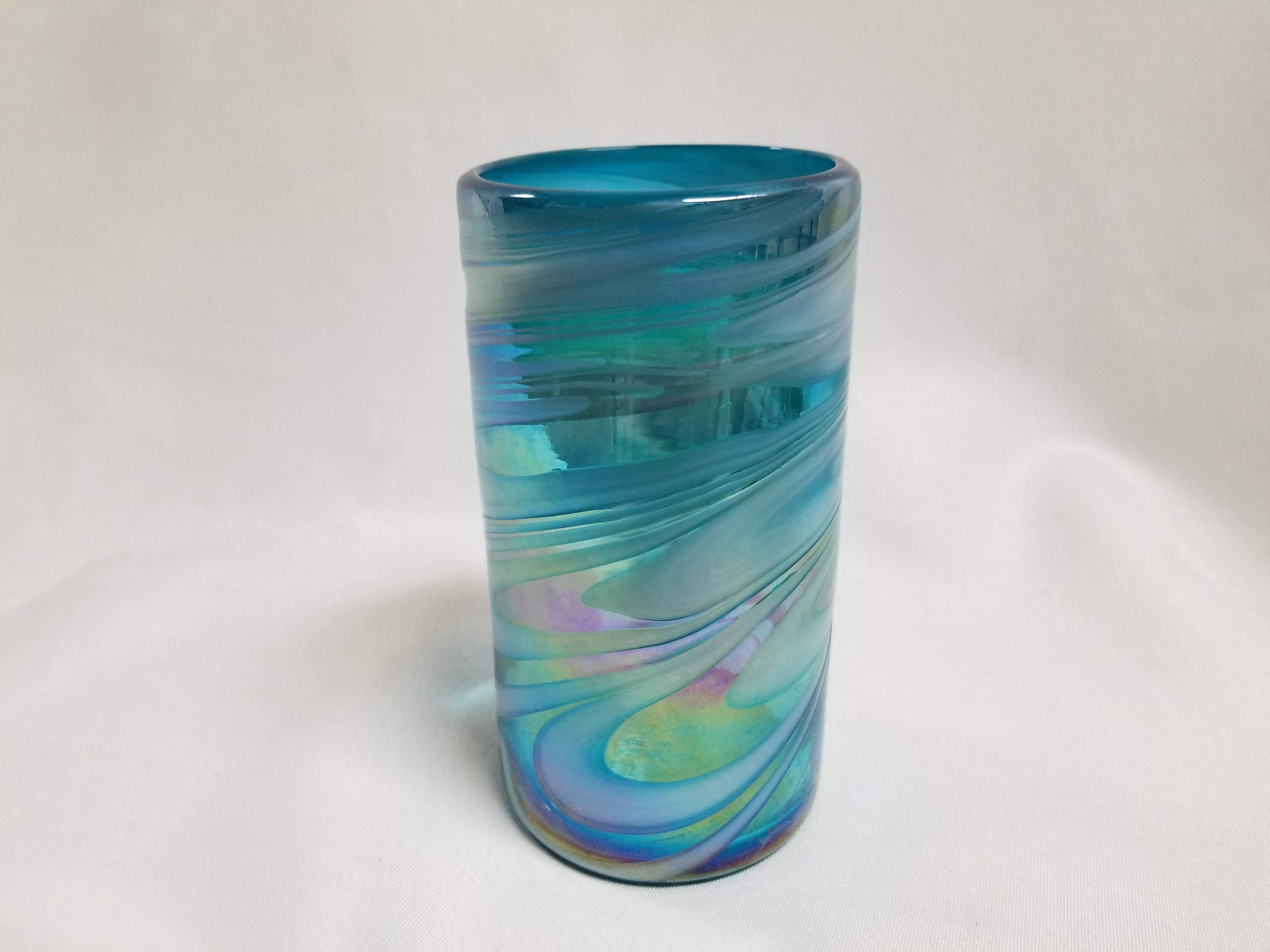 1 Hand Blown Water Glass - Turquoise/White Swirl - Blue Dorado Designs