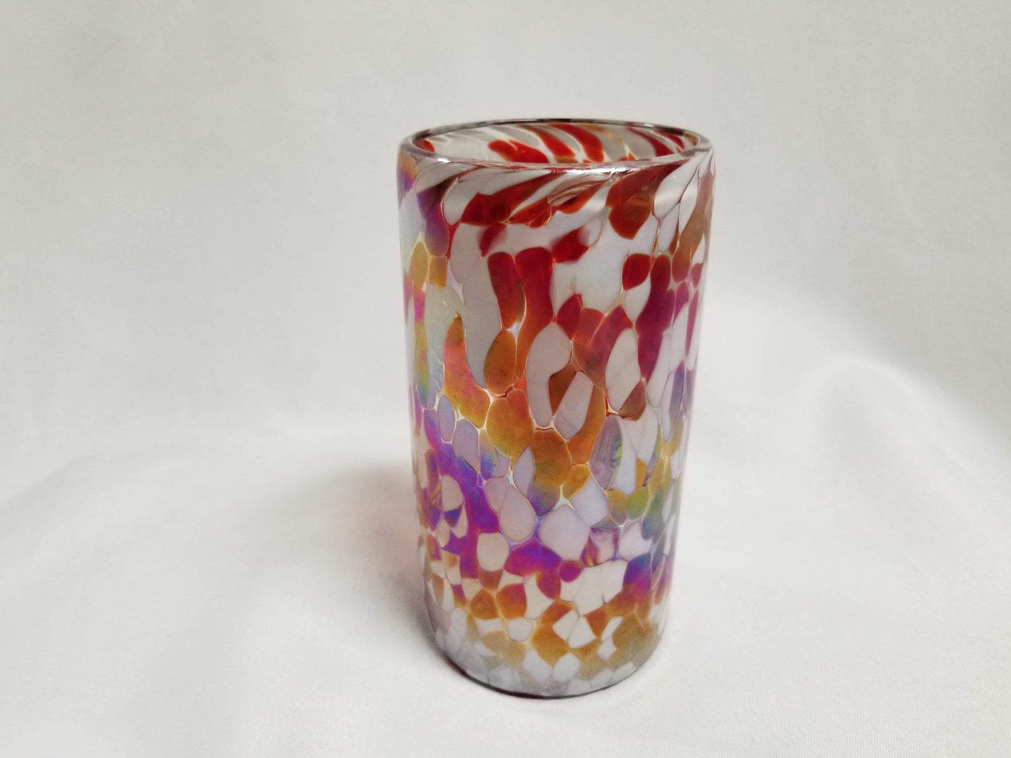 1 Hand Blown Water Glass - Red/White Iridescent Confetti - Blue Dorado Designs