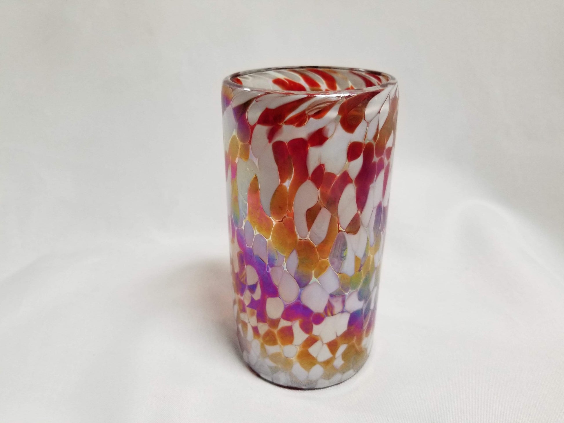 1 Hand Blown Water Glass - Red/White Iridescent Confetti - Blue Dorado Designs