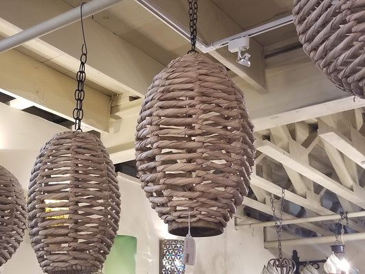 15" Oblong Rattan Light Globe with Chain and Cord