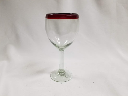 Hand Blown Wine Glass - Red Rim