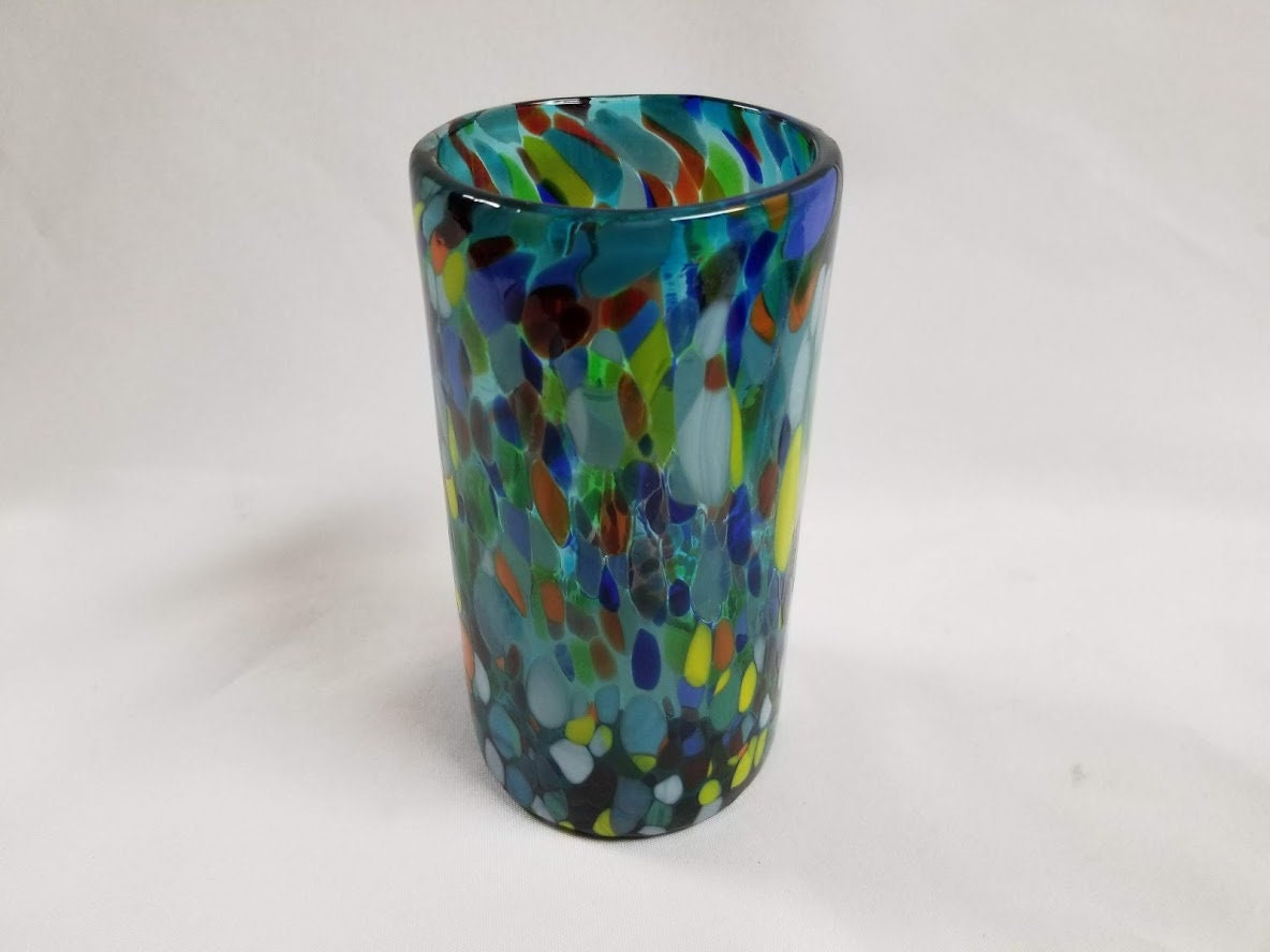 1 Hand Blown Water Glass - Turquoise Confetti - Blue Dorado Designs