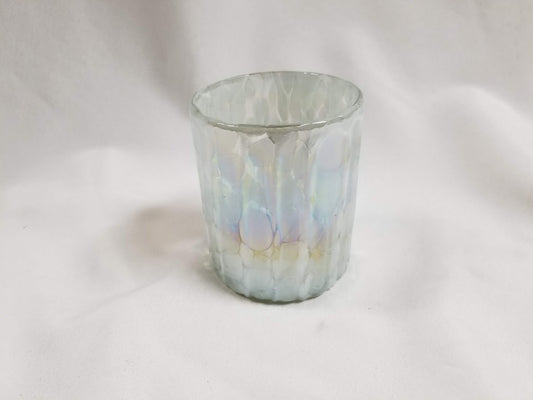 Hand Blown Low Ball Tumbler Glass - White Lustre Iridescent