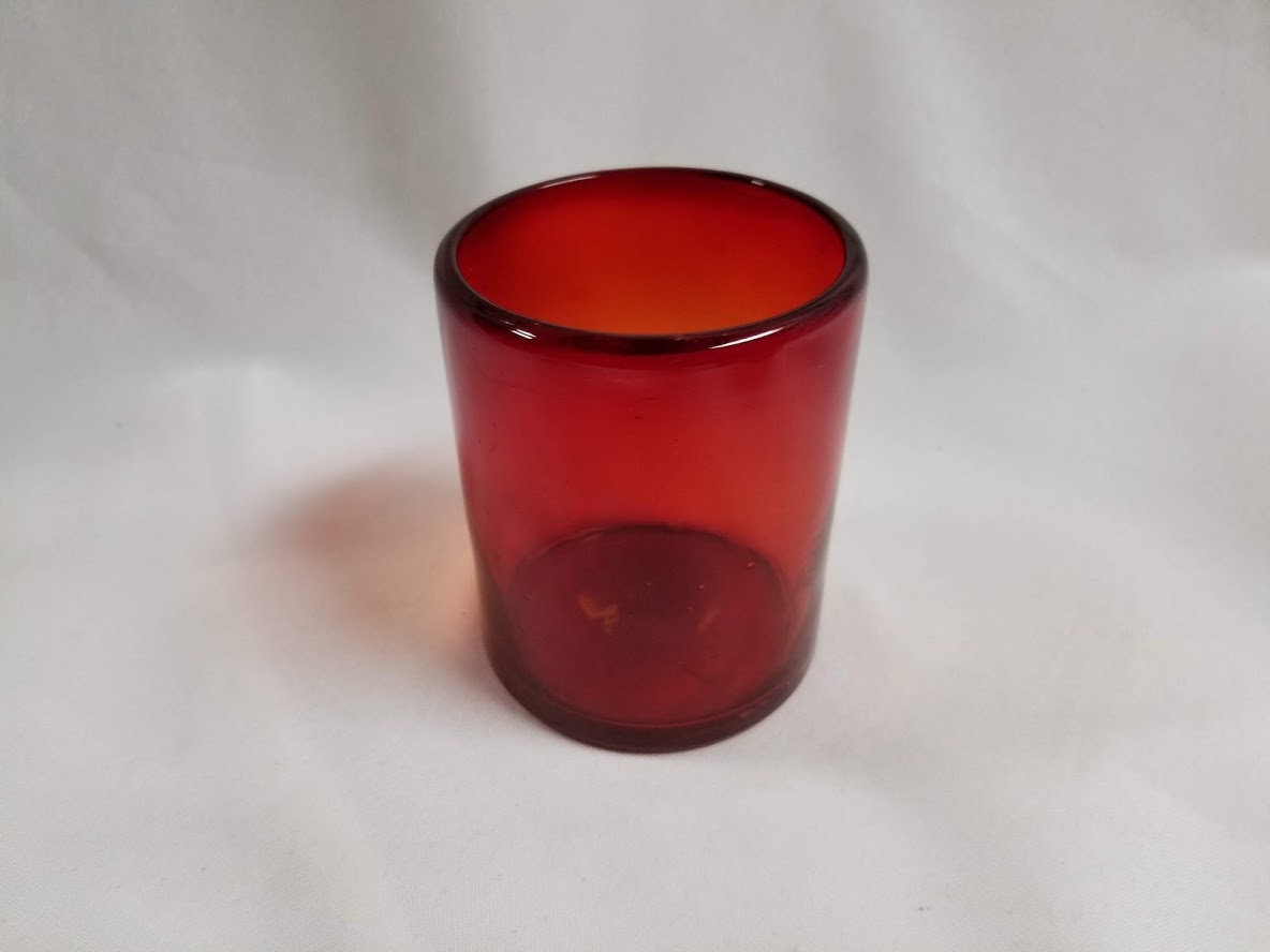 Hand Blown Low Ball Tumbler Glass - Solid Red