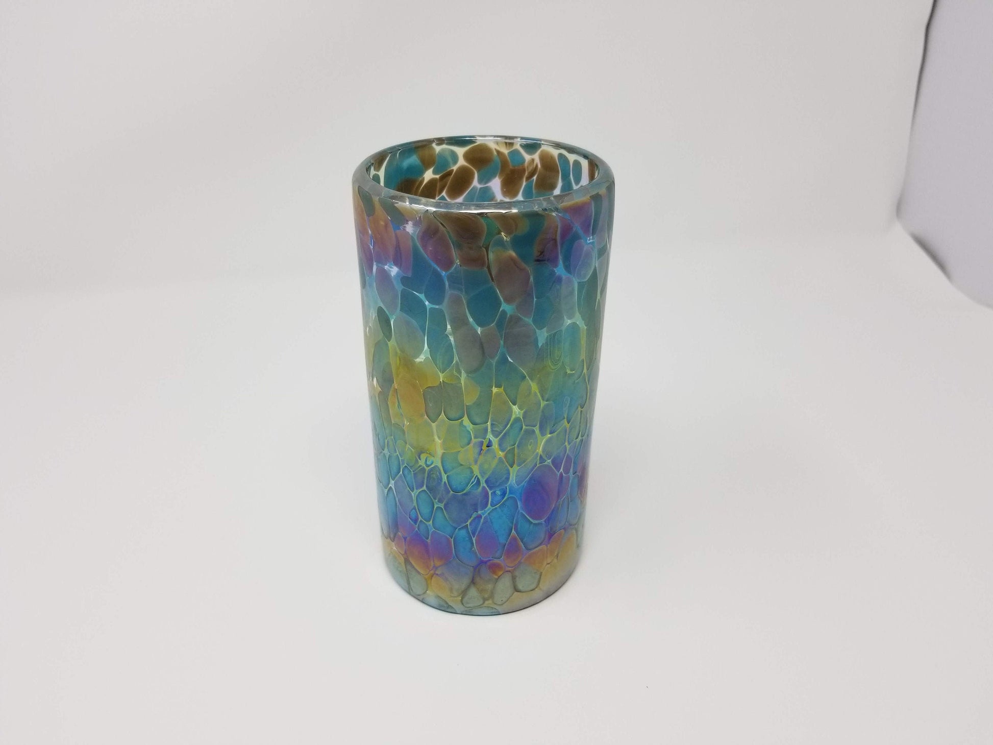 1 Hand Blown Water Glass - Blue Chocolate Iridescent Confetti - Blue Dorado Designs
