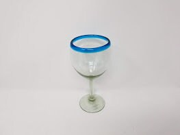 Hand Blown Wine Glass - Turquoise Rim