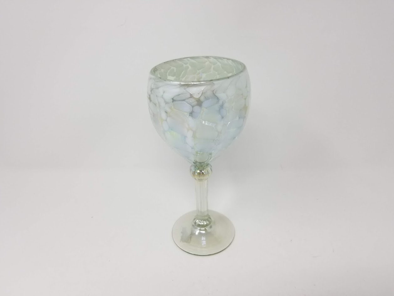 Hand Blown Wine Glass - White Lustre (Iridescent)