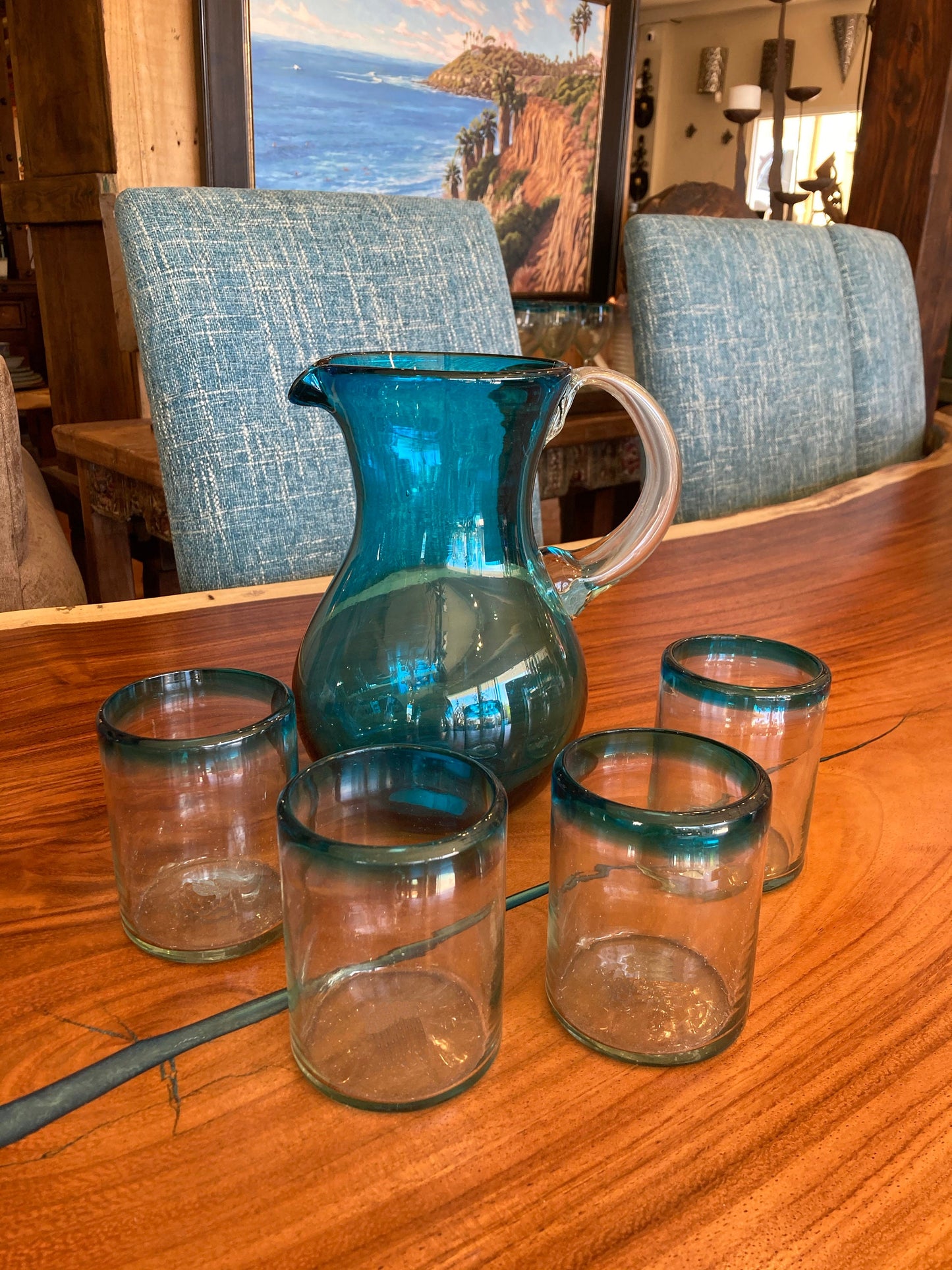 80 oz Hand Blown Glass Pitcher - HG Solid Turquoise