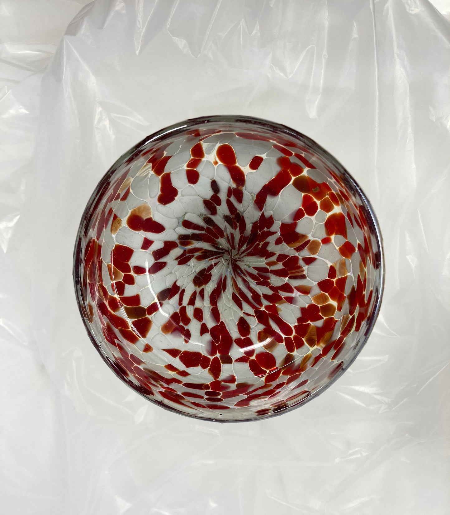 Hand Blown Margarita Glass - Red/White Iridescent Confetti