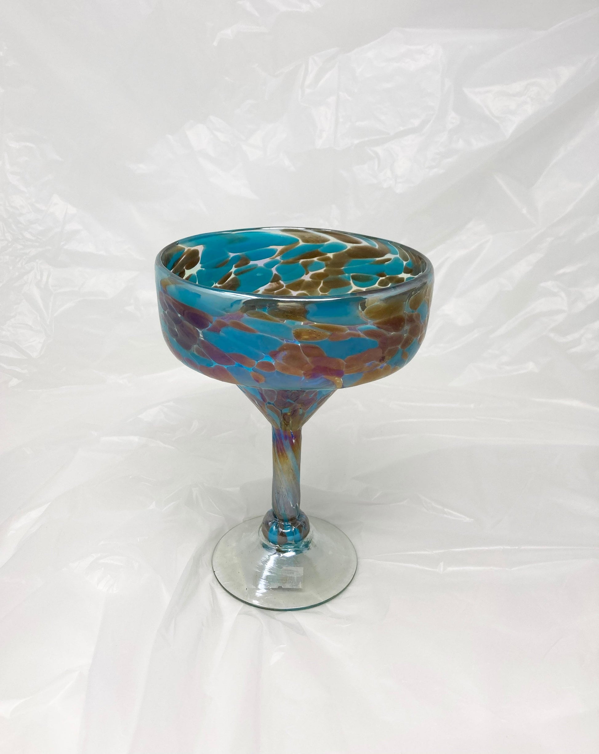 1 Hand Blown Margarita Glass - Blue Chocolate Iridescent Confetti - Blue Dorado Designs
