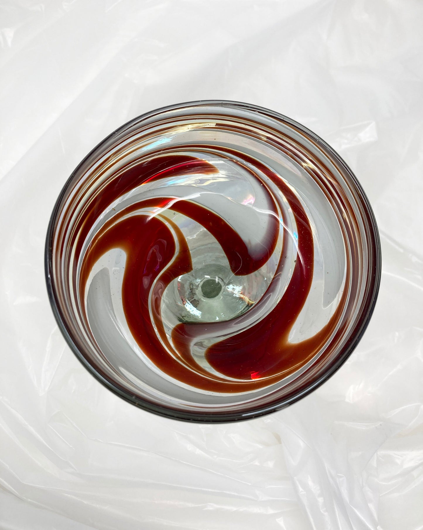 Hand Blown Margarita Glass - Red/White Iridescent Swirl
