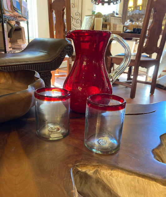 80 oz Hand Blown Glass Pitcher - HG Solid Red