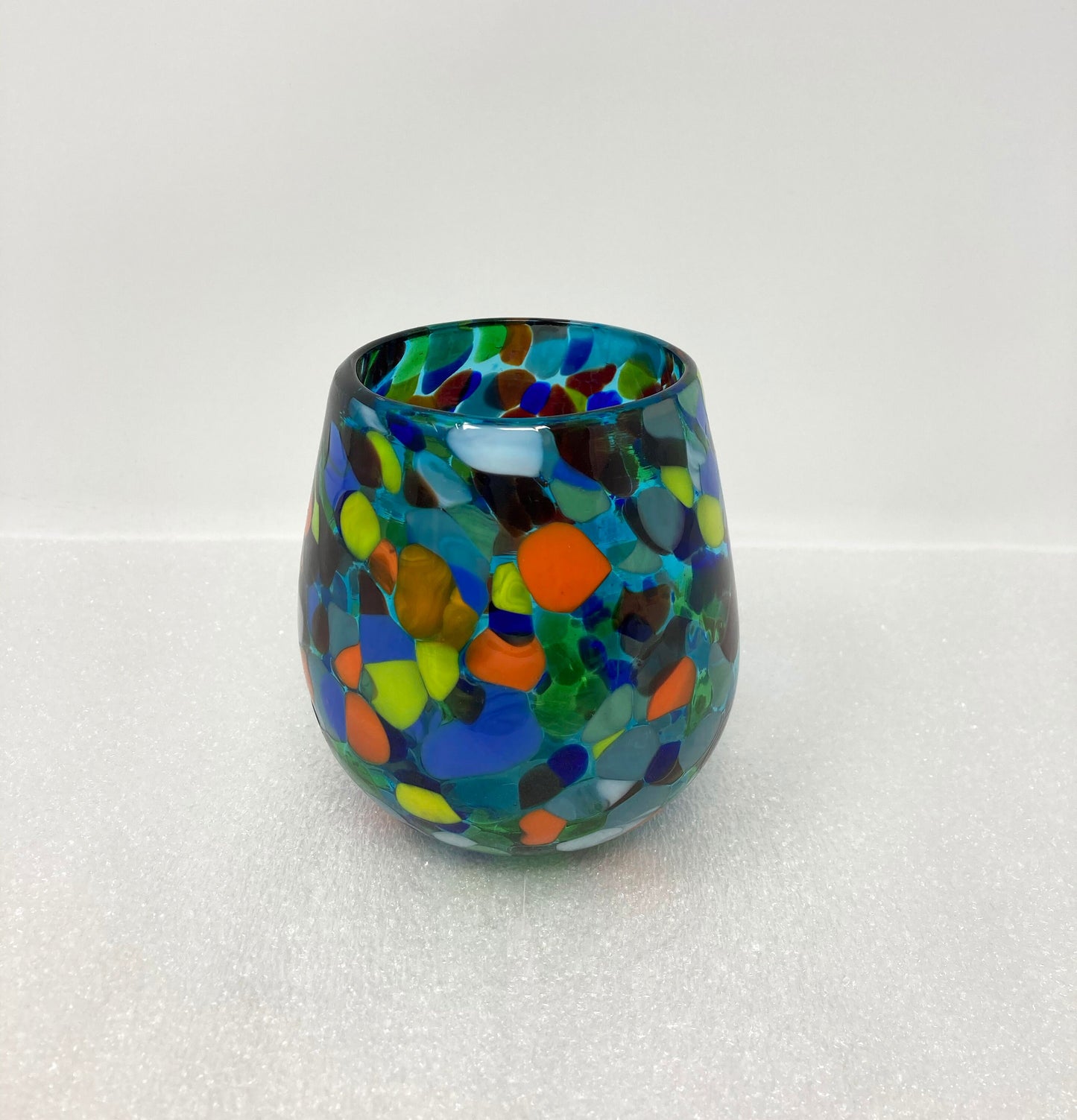 Stemless Wine Glass - Turquoise Confetti