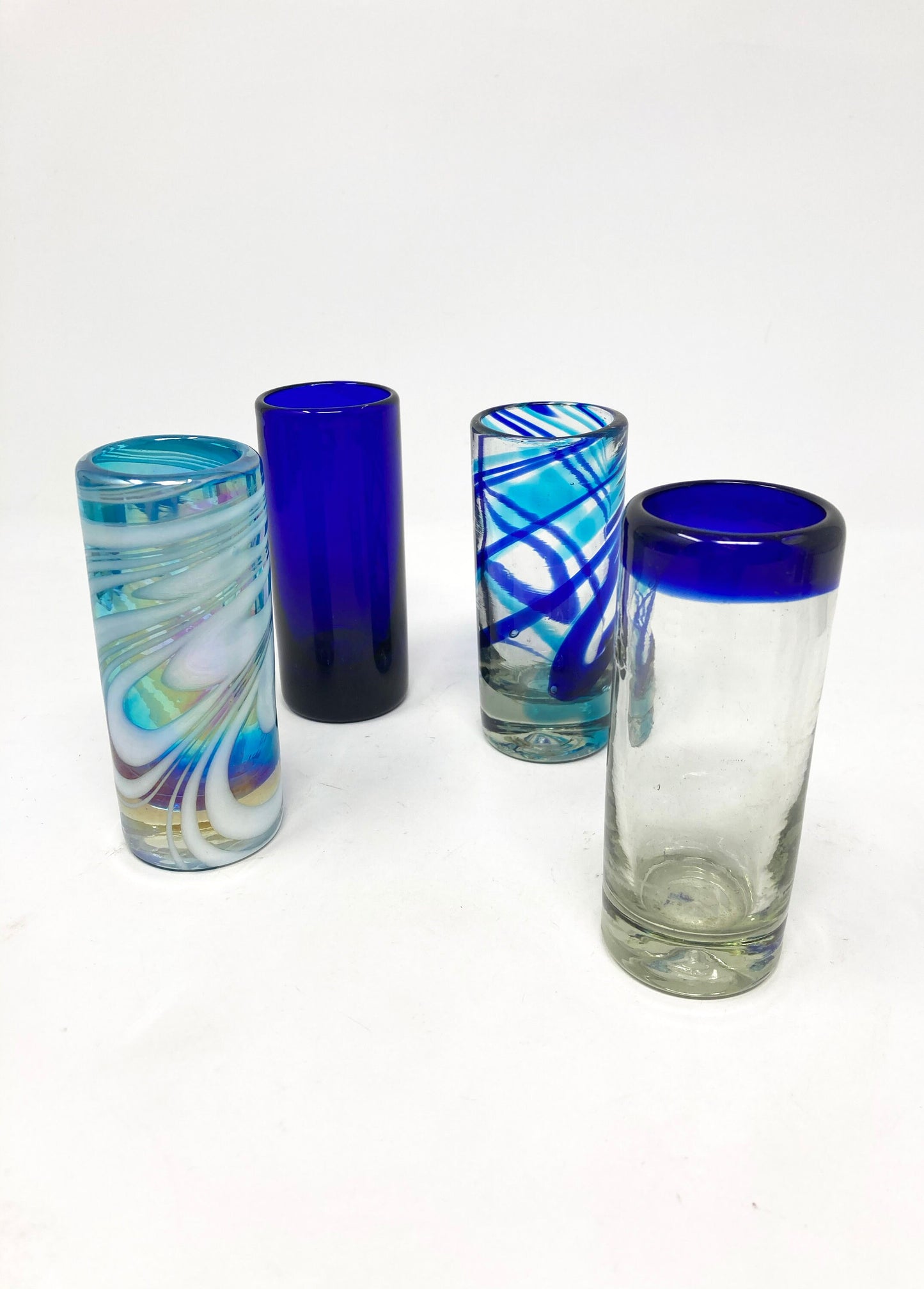 4 Hand Blown Shot Glasses - The Blue Swirl Collection