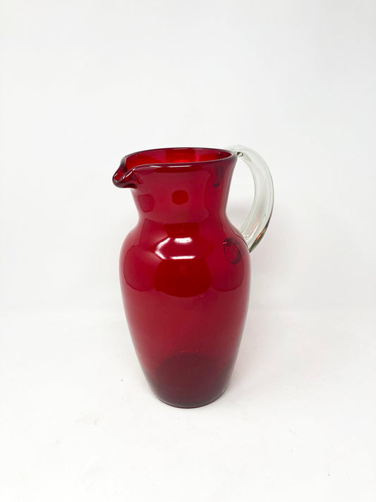 80 oz Hand Blown Glass Pitcher - Tall Curved Solid Red