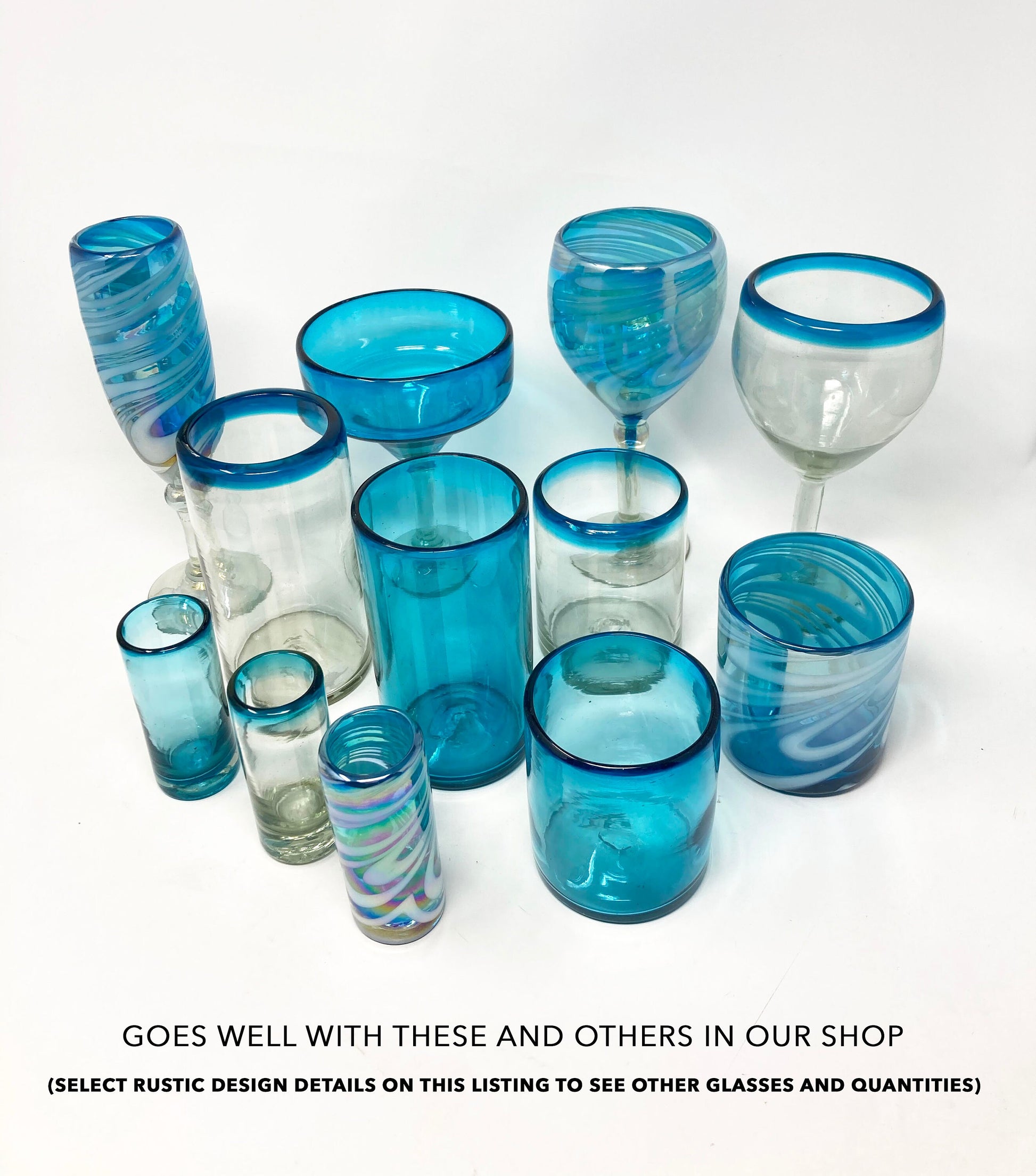 1 Hand Blown Wine Glass - Turquoise/White Iridescent Swirl - Blue Dorado Designs