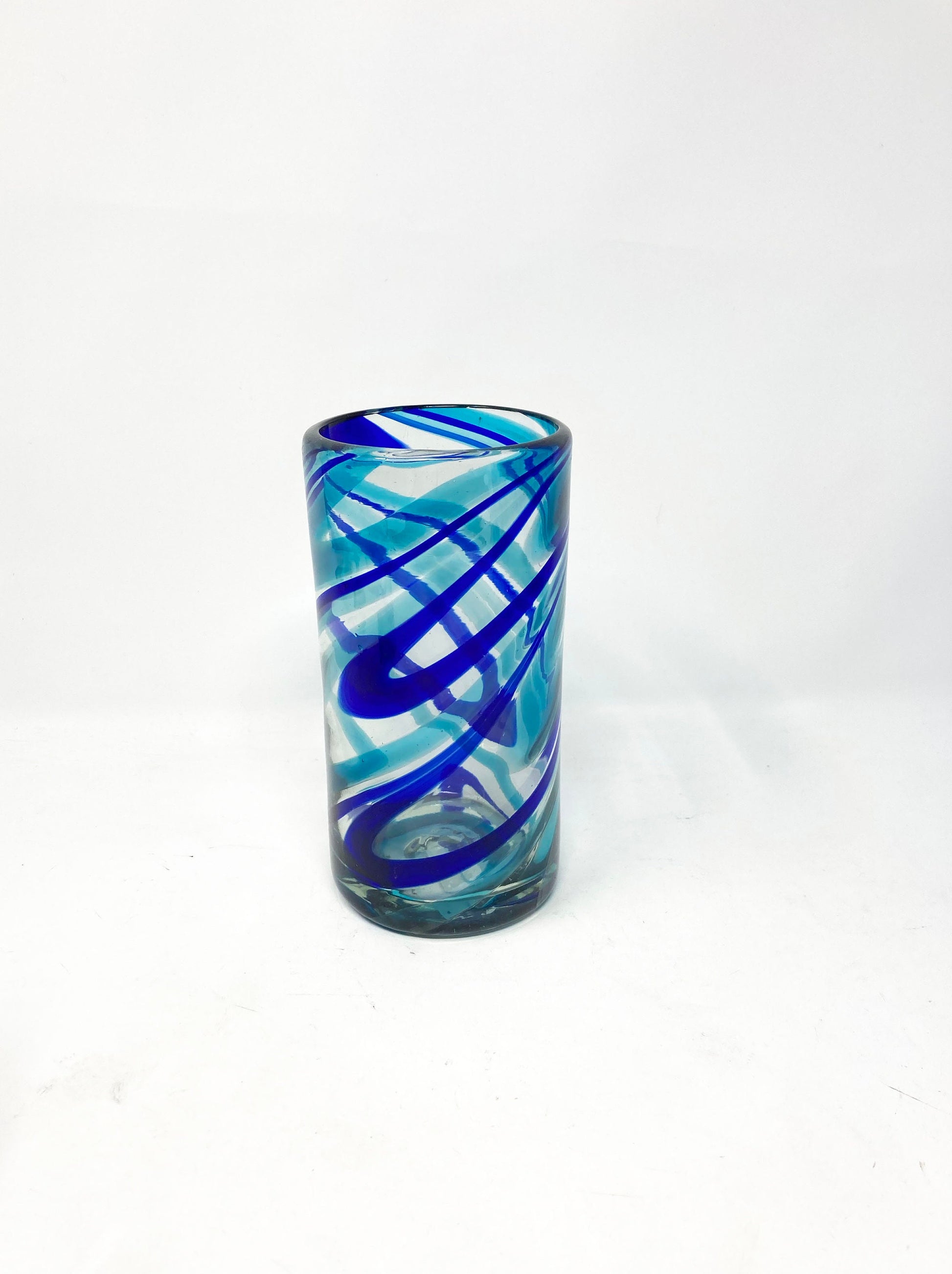 1 Hand Blown Water Glass - Turquoise/Blue Swirl - Blue Dorado Designs