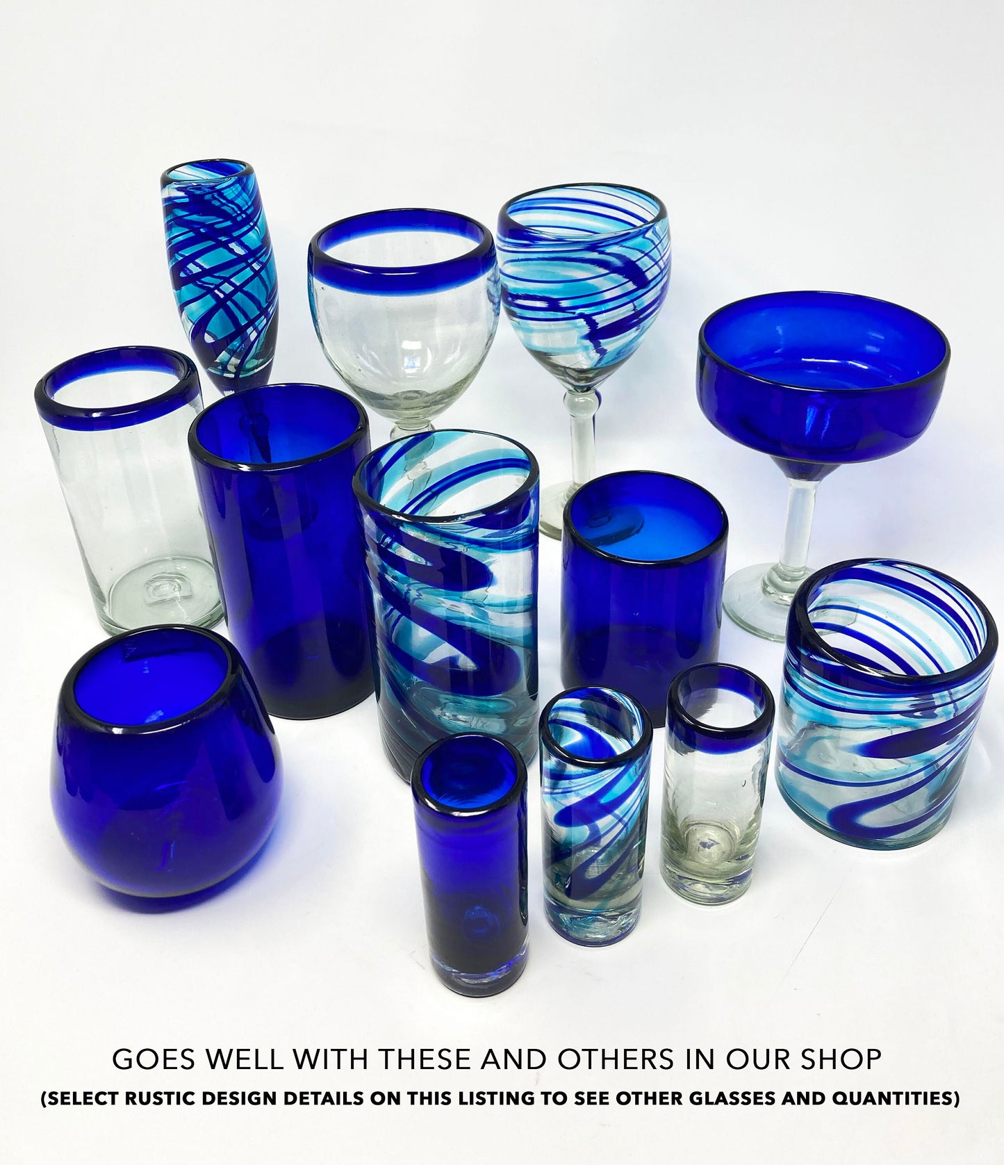 4 Hand Blown Water Glasses - Turquoise Blue Collection - Blue Dorado Designs
