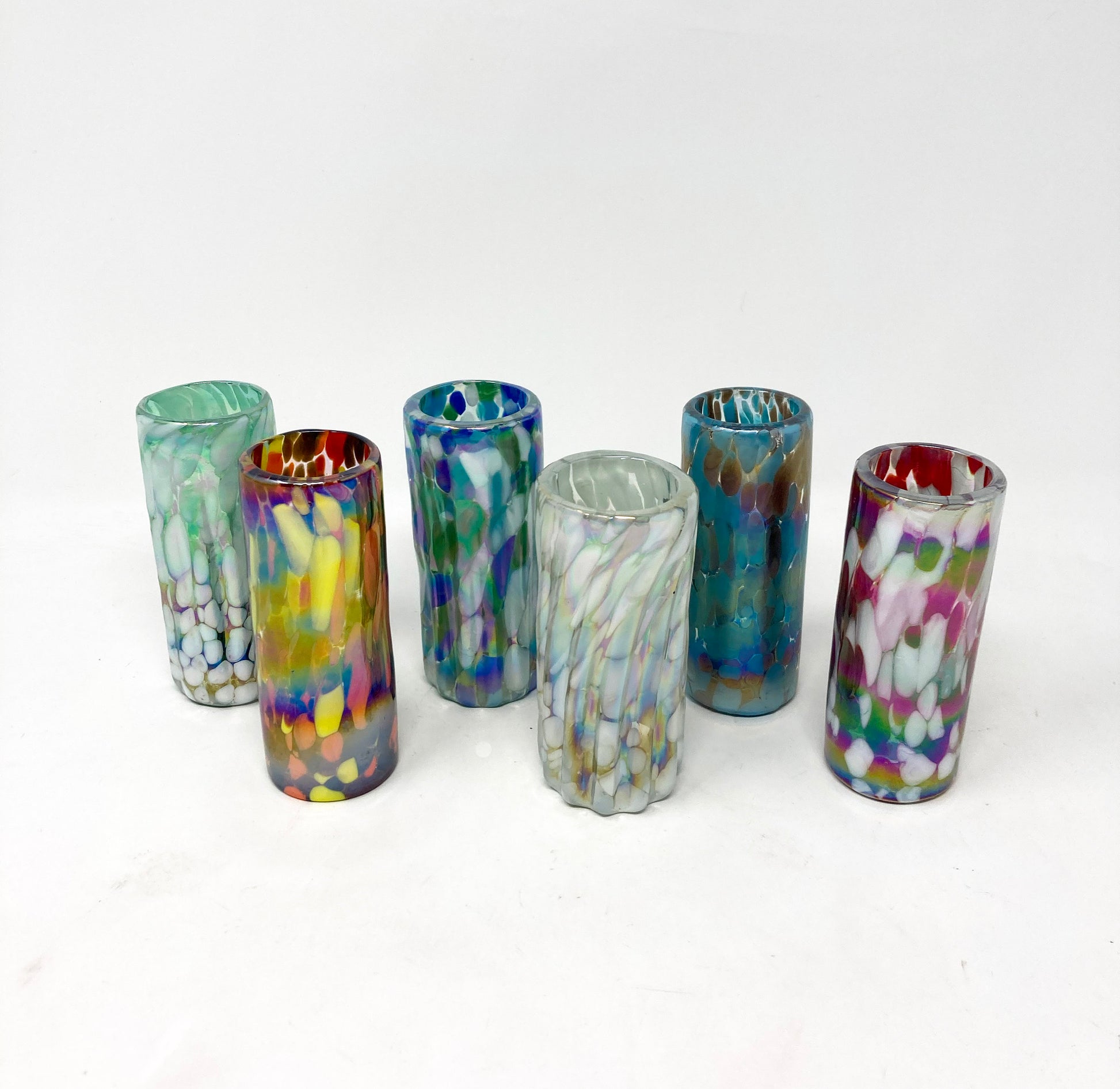 6 Hand Blown Shot Glasses - Confetti Iridescent Collection - Blue Dorado Designs