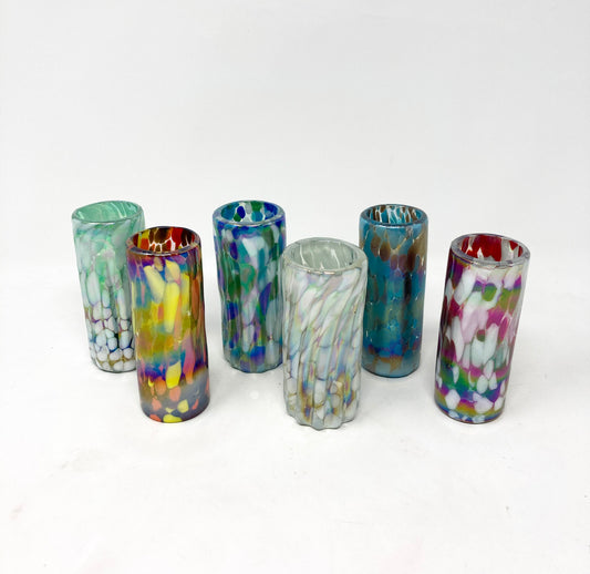 6 Hand Blown Shot Glasses - Confetti Iridescent Collection - Blue Dorado Designs