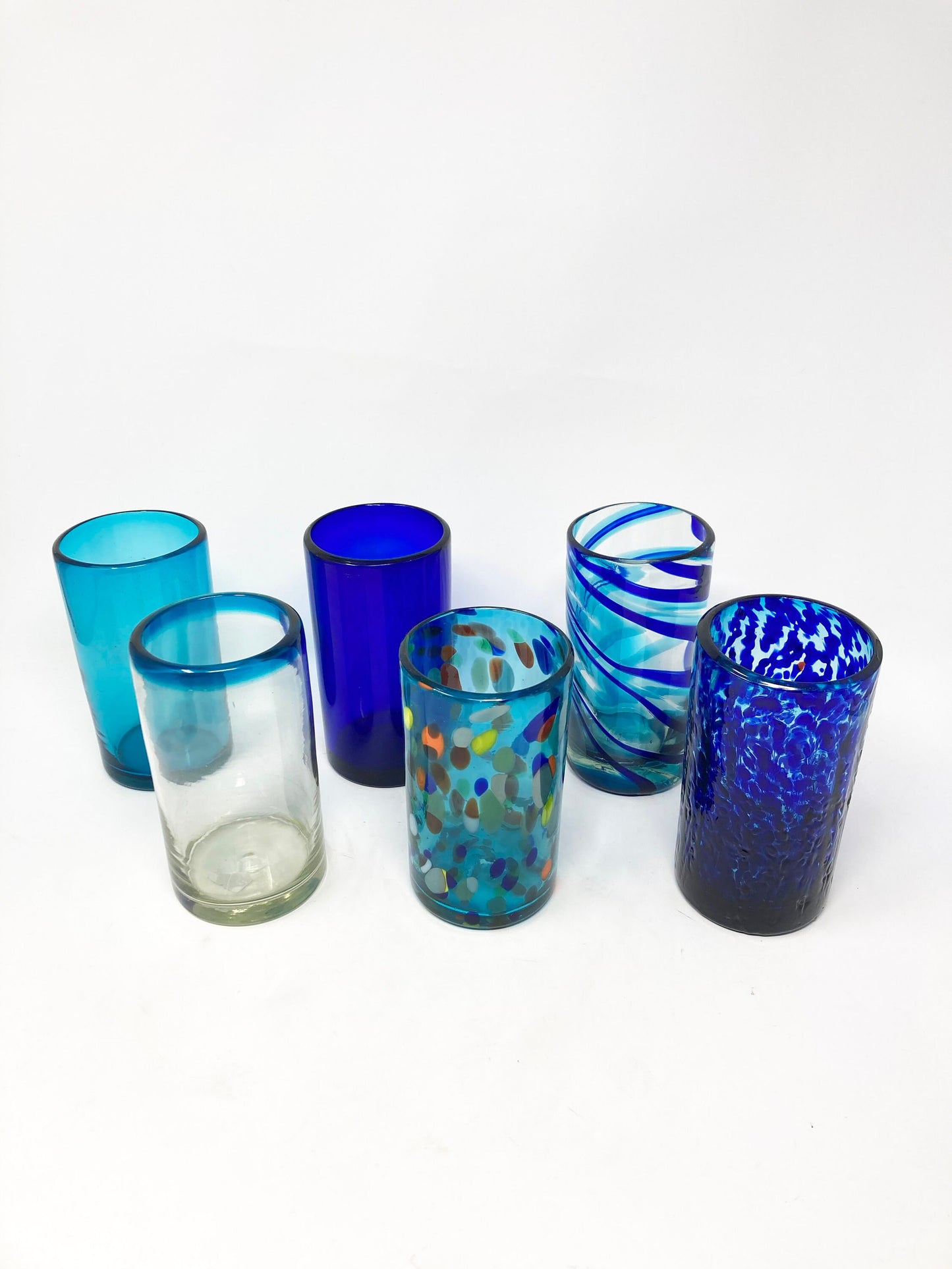 6 Hand Blown Water Glasses - The Blue Collection