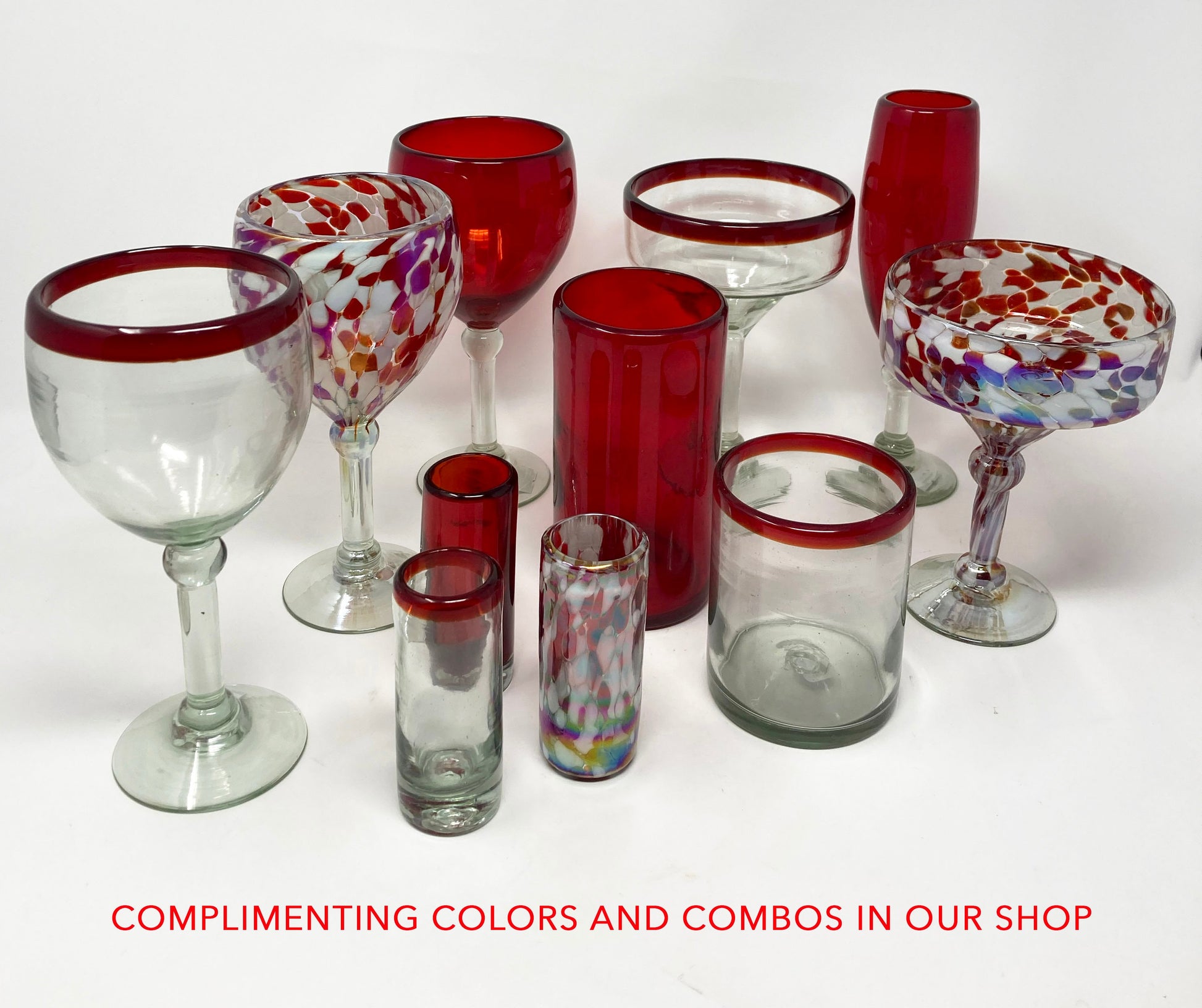 1 Hand Blown Water Glass - Red/White Iridescent Confetti - Blue Dorado Designs