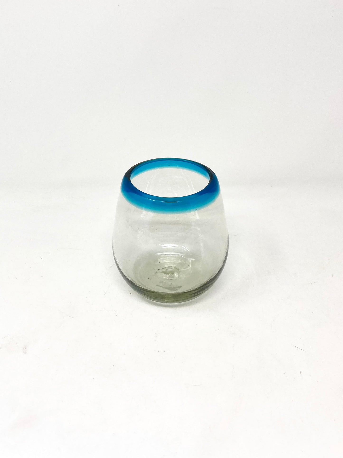 Stemless Wine Glass - Turquoise Rim
