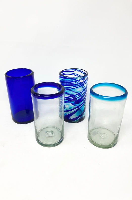 4 Hand Blown Water Glasses - Turquoise Blue Collection - Blue Dorado Designs