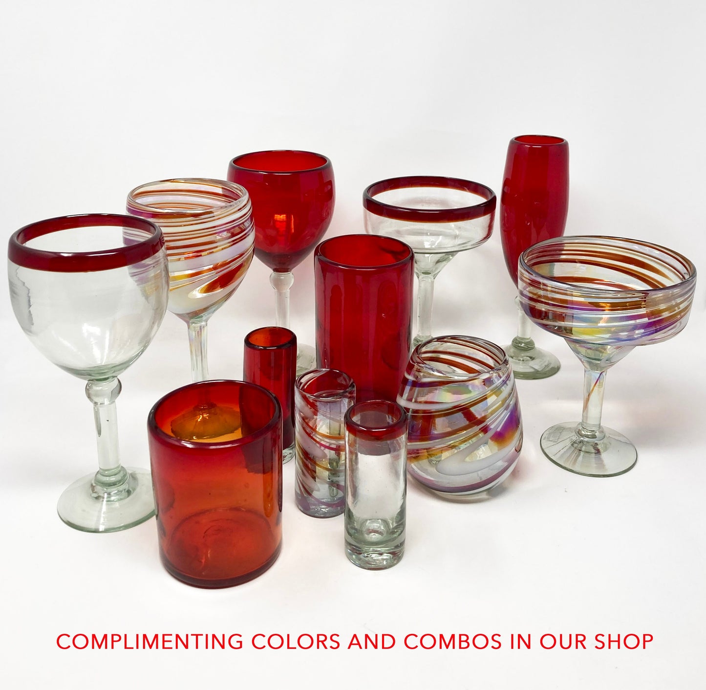 1 Hand Blown Champagne Glass - Red/White Iridescent Swirl - Blue Dorado Designs