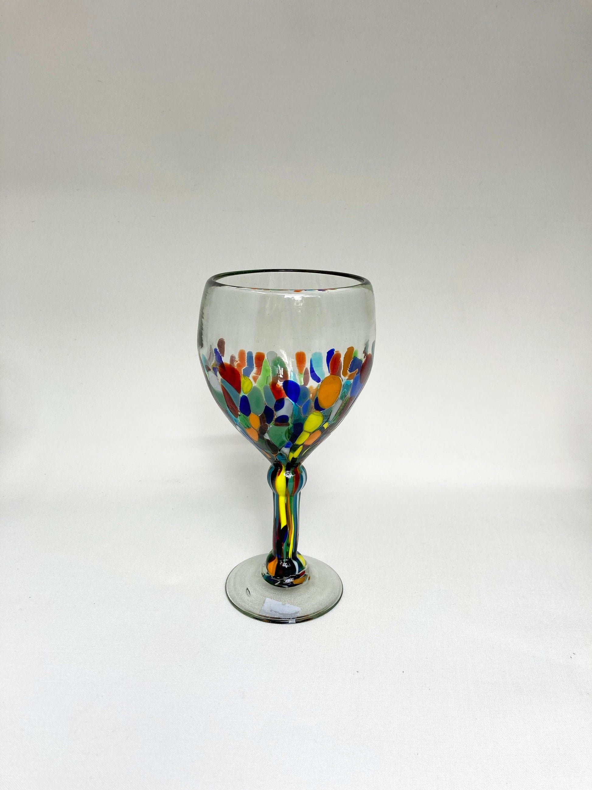 1 Hand Blown Wine Glass - Confetti Base - Blue Dorado Designs
