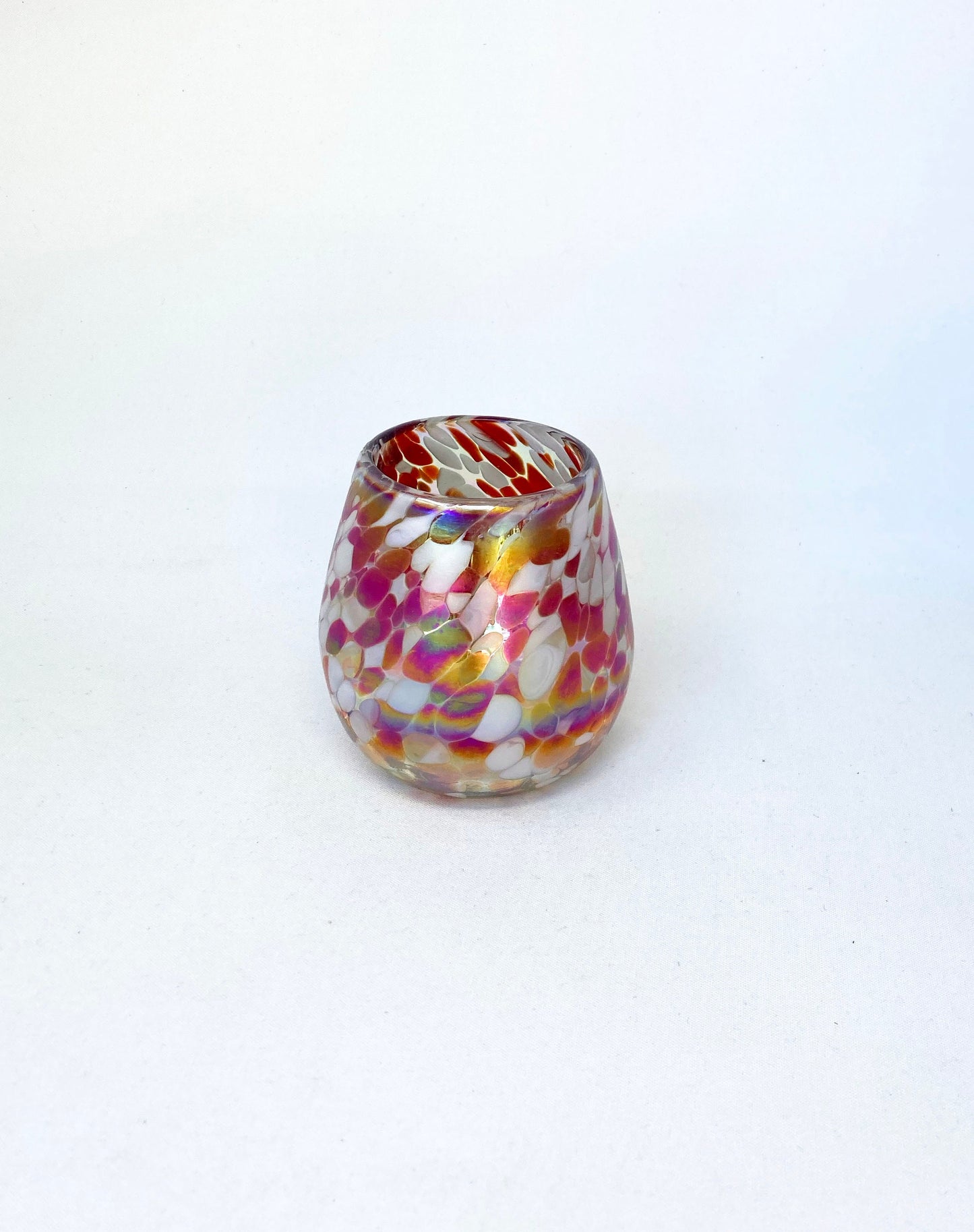 Stemless Wine Glass - Red/White Iridescent Confetti